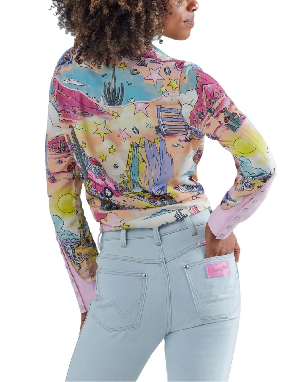 Wrangler x Barbie Illustrated Western Rainbow Button-Down Snap Shirt 🤠🌈🩷 Medium - Picture 8 of 8